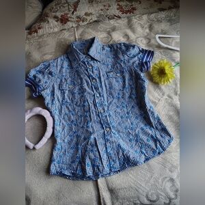 Kids Blue Checkered Button Down Shirt